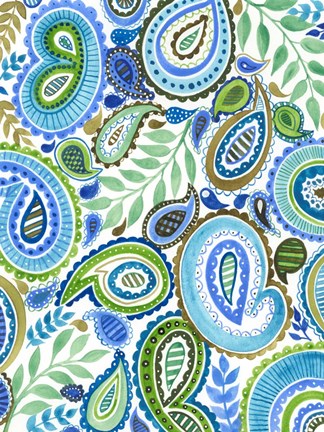 Framed Blue &amp; Green Paisley II Print