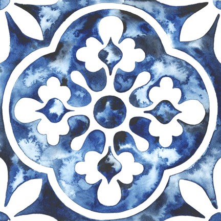 Framed Cobalt Tile I Print
