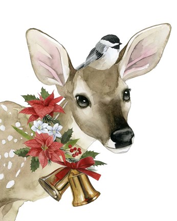 Framed Deer Christmas I Print