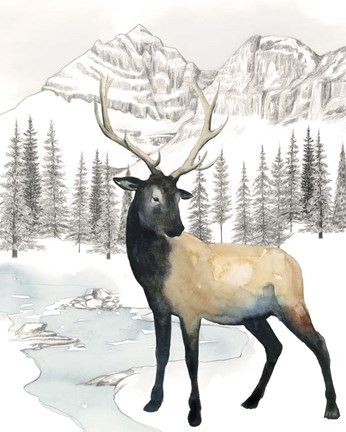 Framed Winter Elk I Print