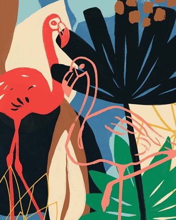 Framed Funky Flamingo I Print