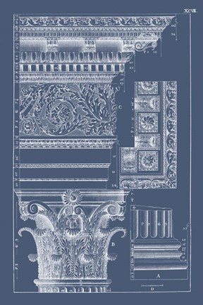 Framed Column &amp; Cornice Blueprint II Print