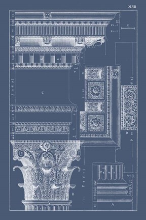 Framed Column &amp; Cornice Blueprint III Print