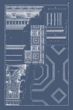 Framed Column &amp; Cornice Blueprint IV Print