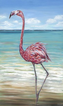 Framed Beach Walker Flamingo II Print