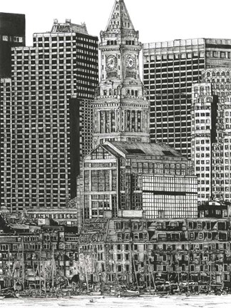 Framed B&amp;W Us Cityscape-Boston Print