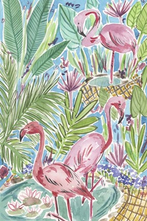 Framed Flamingo Paradise I Print