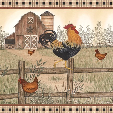 Framed Rustic Farm Rooster Print