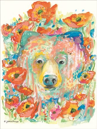 Framed Bear and Poppies Print