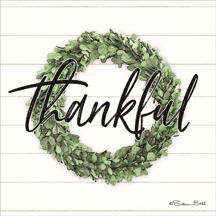 Framed Thankful Boxwood Wreath Print