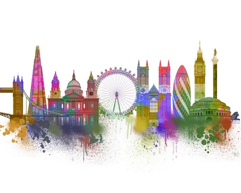 Framed London Skyline Rainbow Bright Print