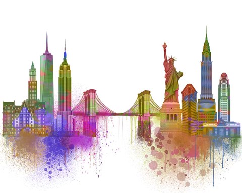 Framed New York Skyline Rainbow Bright Print