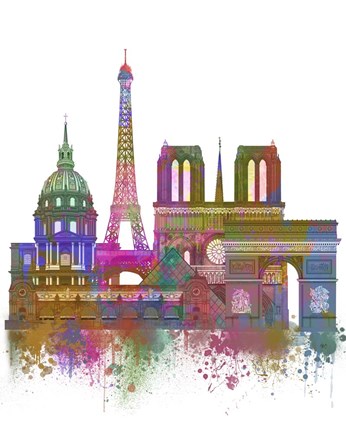 Framed Paris Skyline Rainbow Bright Print