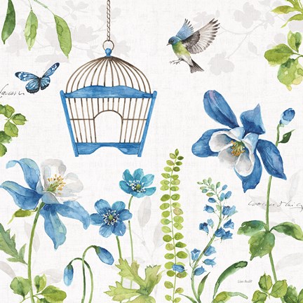 Framed Blue and Green Garden IV Print