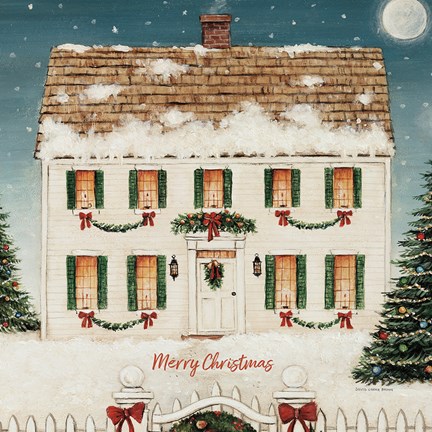 Framed Merry Lil House Sq Merry Christmas Print
