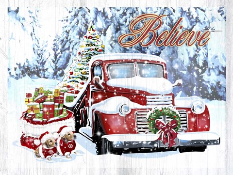 Framed Red Truck Christmas Print