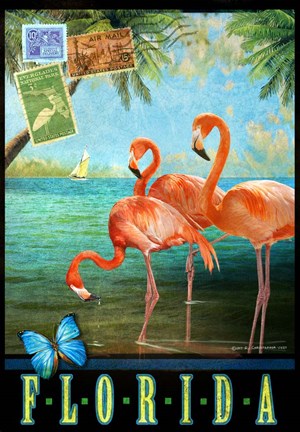 Framed Florida Flamingoes Print