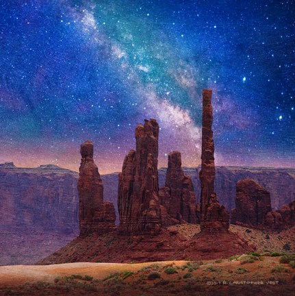 Framed Totem Pole At Night Print