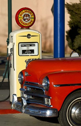 Framed Old Car And Pump Print