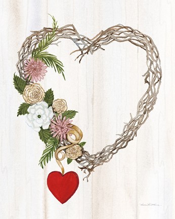 Framed Rustic Valentine Heart Wreath I Print