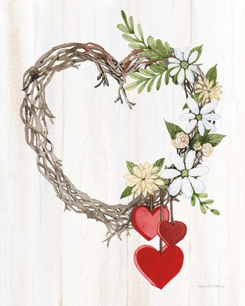 Framed Rustic Valentine Heart Wreath II Print