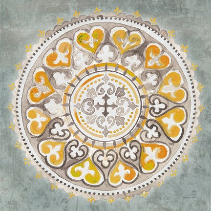 Framed Mandala Delight III Yellow Grey Print