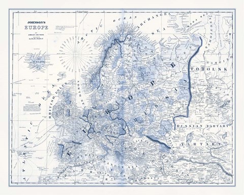Framed Europe in Shades of Blue Print