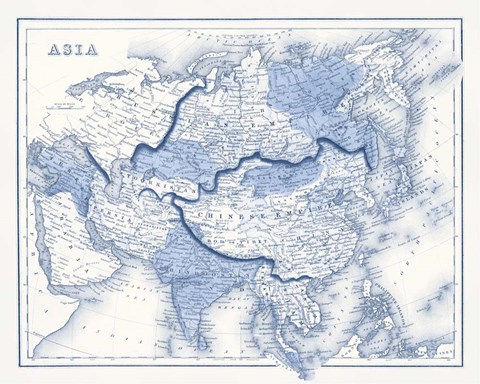 Framed Asia in Shades of Blue Print