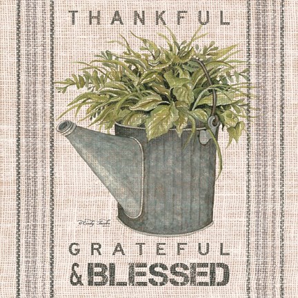 Framed Galvanized Watering Can Blessed Print