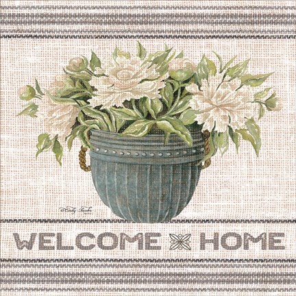 Framed Galvanized Peonies Welcome Home Print