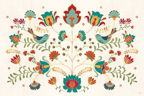 Framed Folk Floral I Print
