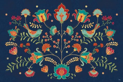 Framed Folk Floral I Dark Print