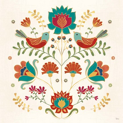 Framed Folk Floral II Print
