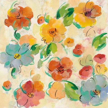 Framed Playful Floral Trio III Print