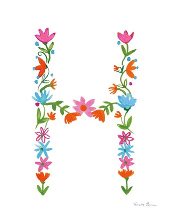 Framed Floral Alphabet Letter VIII Print