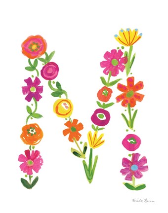 Framed Floral Alphabet Letter XIII Print