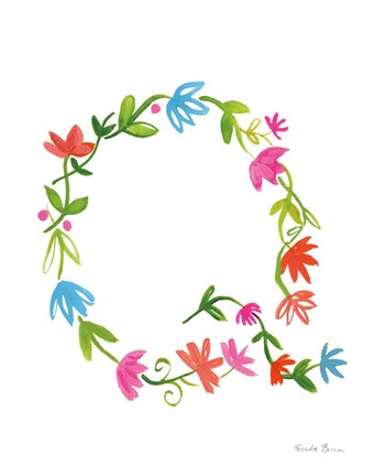 Framed Floral Alphabet Letter XVII Print