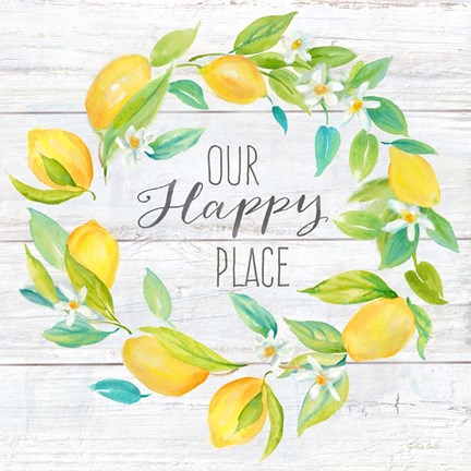 Framed Our Happy Place Lemon Wreath Print