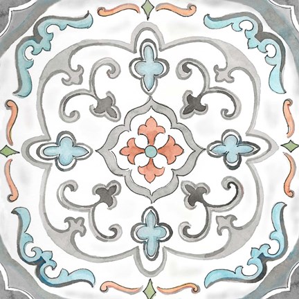 Framed Jewel Medallion Gray II Print