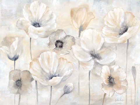 Framed Gray Poppy Garden Landscape Print