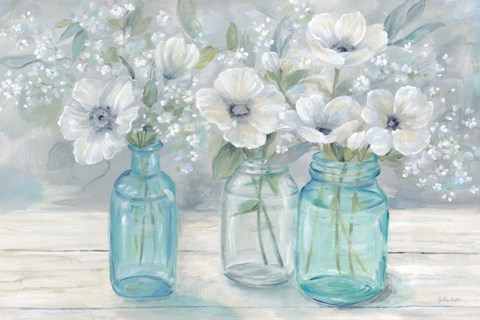 Framed Vintage Jar Bouquet Landscape Print