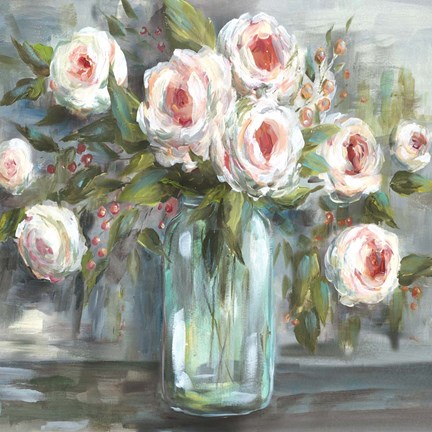 Framed Pink Blooms Still Life Square Print