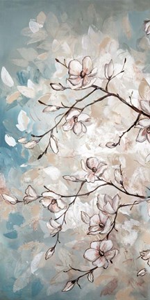 Framed Magnolia Branches on Blue I Print