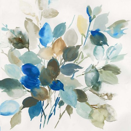 Framed Blue Leaves I Print