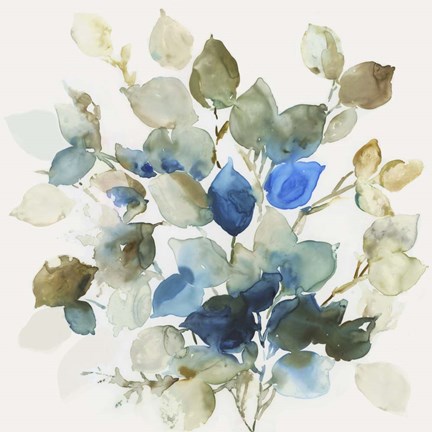 Framed Blue Leaves II Print