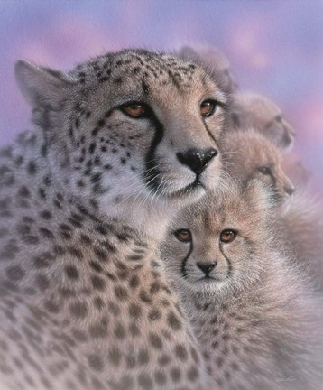 Framed Cheetah Mother and Cubs - Mother&#39;s Love Print