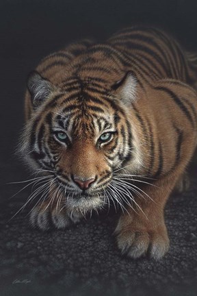 Framed Crouching Tiger - Vertical Print