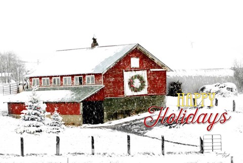 Framed Happy Holidays Barn Print