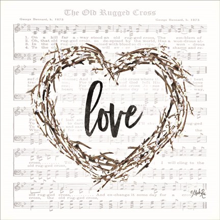 Framed Old Rugged Heart Love Wreath Print