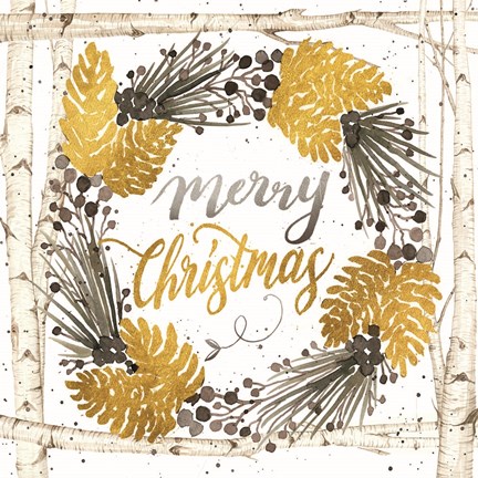 Framed Merry Christmas Birch Wreath Print